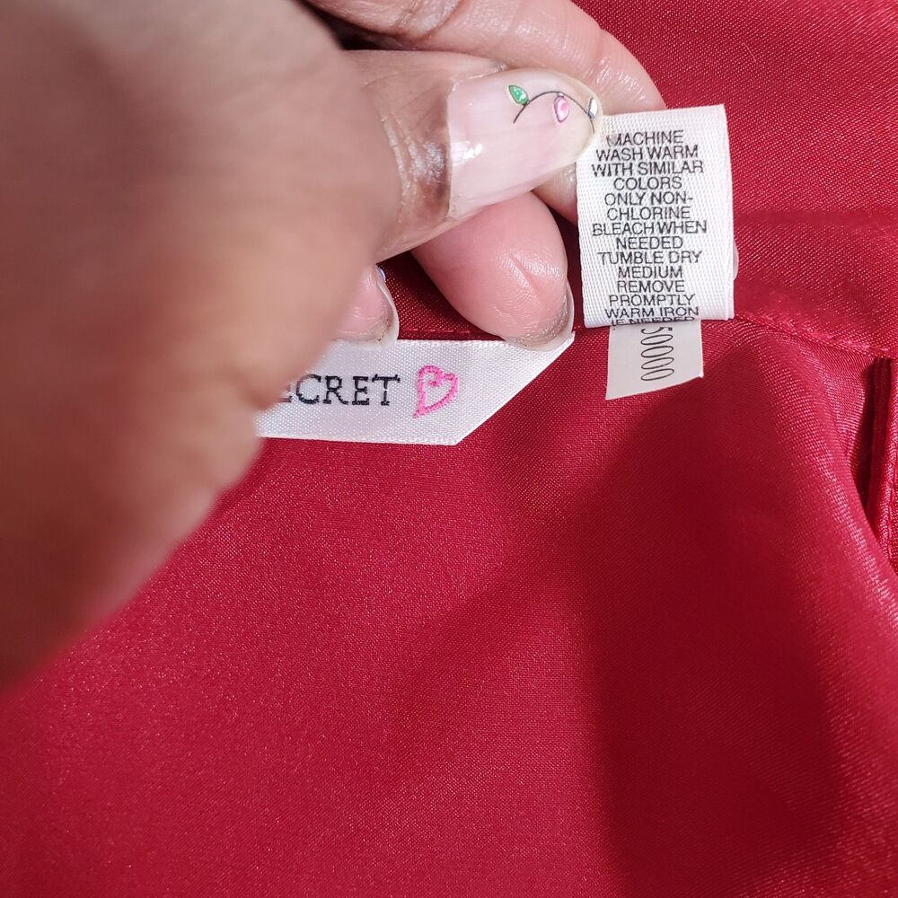 VTG Victoria's Secret Size Small Red Satin Sleep Shirt Night Gown Short Sleeve - Picture 6 of 9